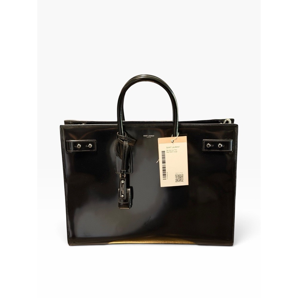 Saint Laurent Sac de Jour Thin Large Black Patent Leather Tote Bag YSL